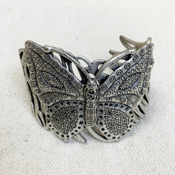 Wide Silver Butterfly On a Wing Cuff Bracelet - Picture 1 of 8